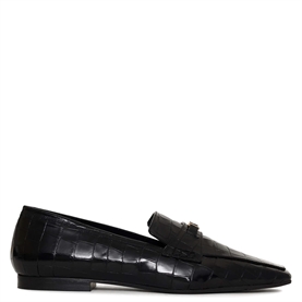 Anine Bing Freya Monogram Loafers, Black Embossed